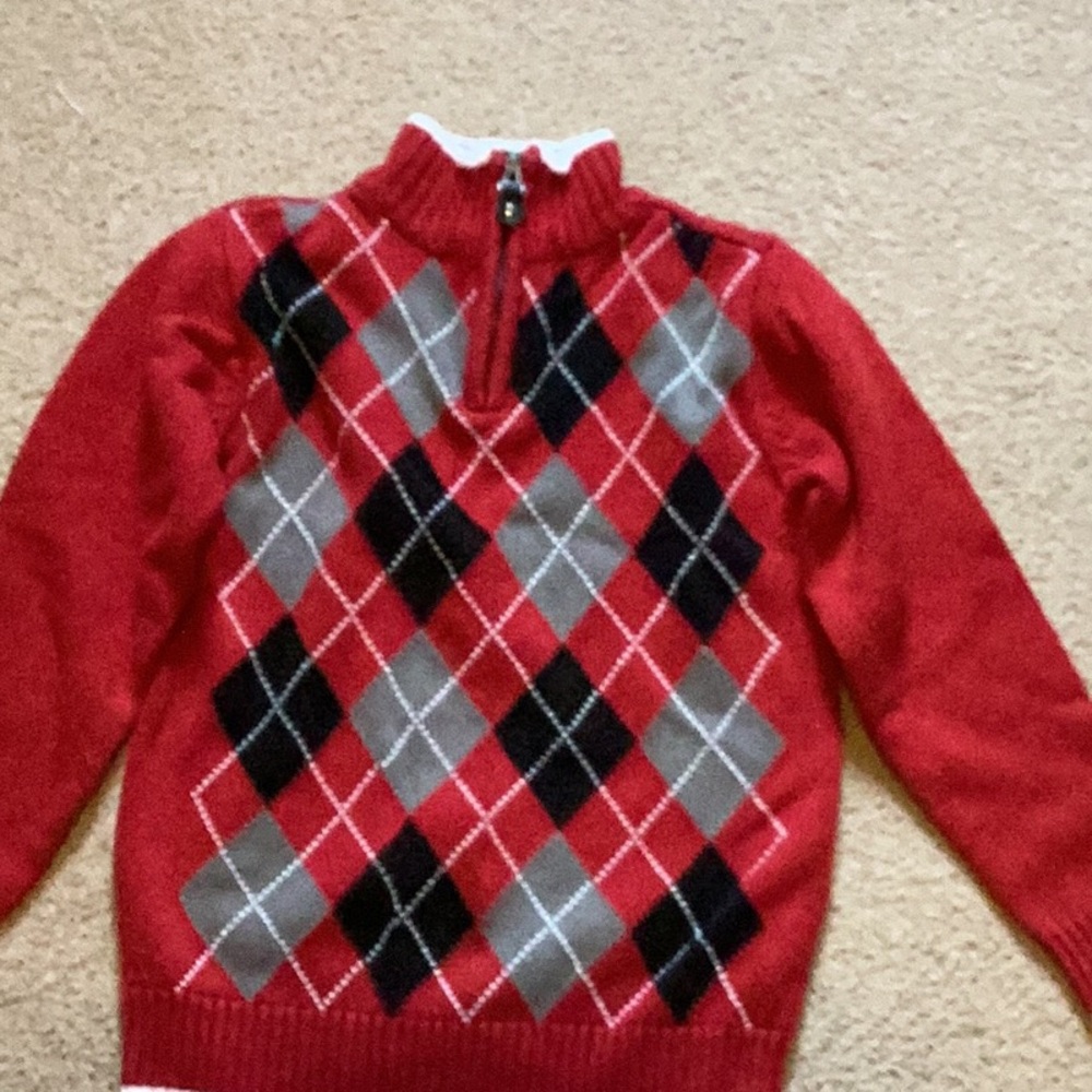 The Children's Place Boys Red Argyle Quarter-Zip Pullover Sweater 7/8 Years